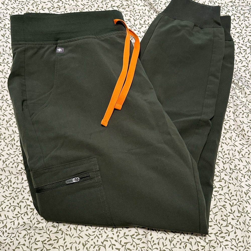 Figs Zamora High Waisted Jogger Scrub Pants with Orange Accents